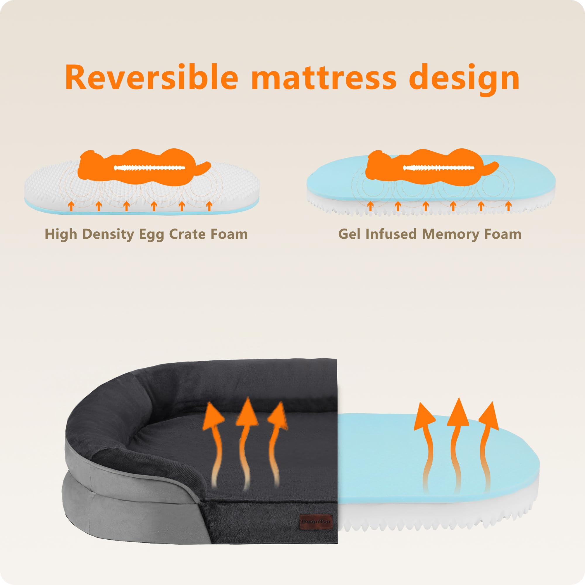 Dwanton orthopedic waterproof liner removable cover demonstrates easy cleaning and protection.