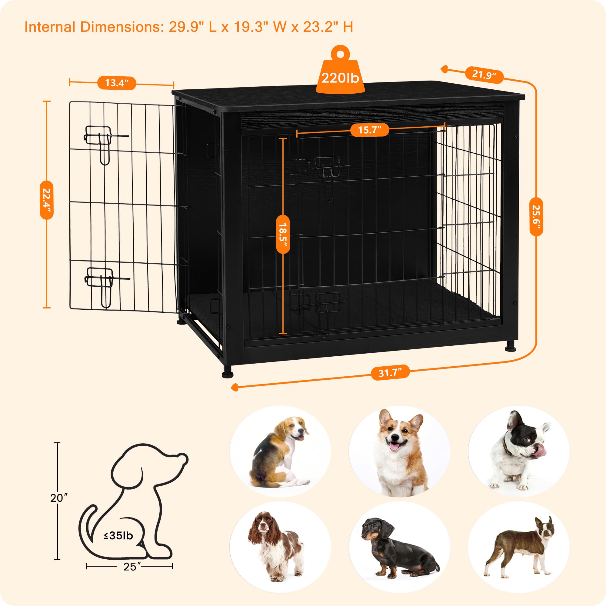 Dwanton wooden kennel table side-profile demonstrates dual-purpose design as furniture and crate.