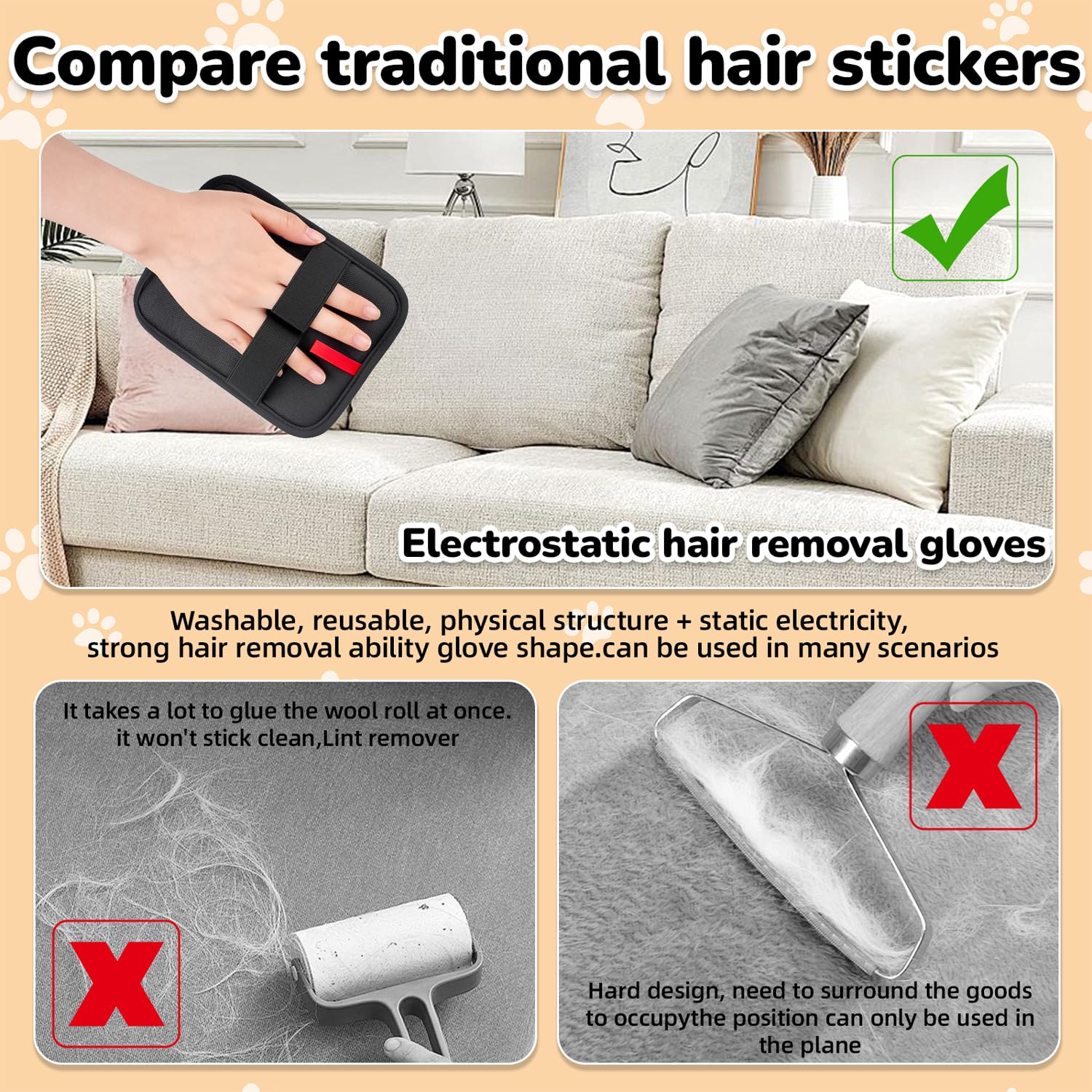 DWJDWJ pet hair remover glove tackles carpets with wide contact.