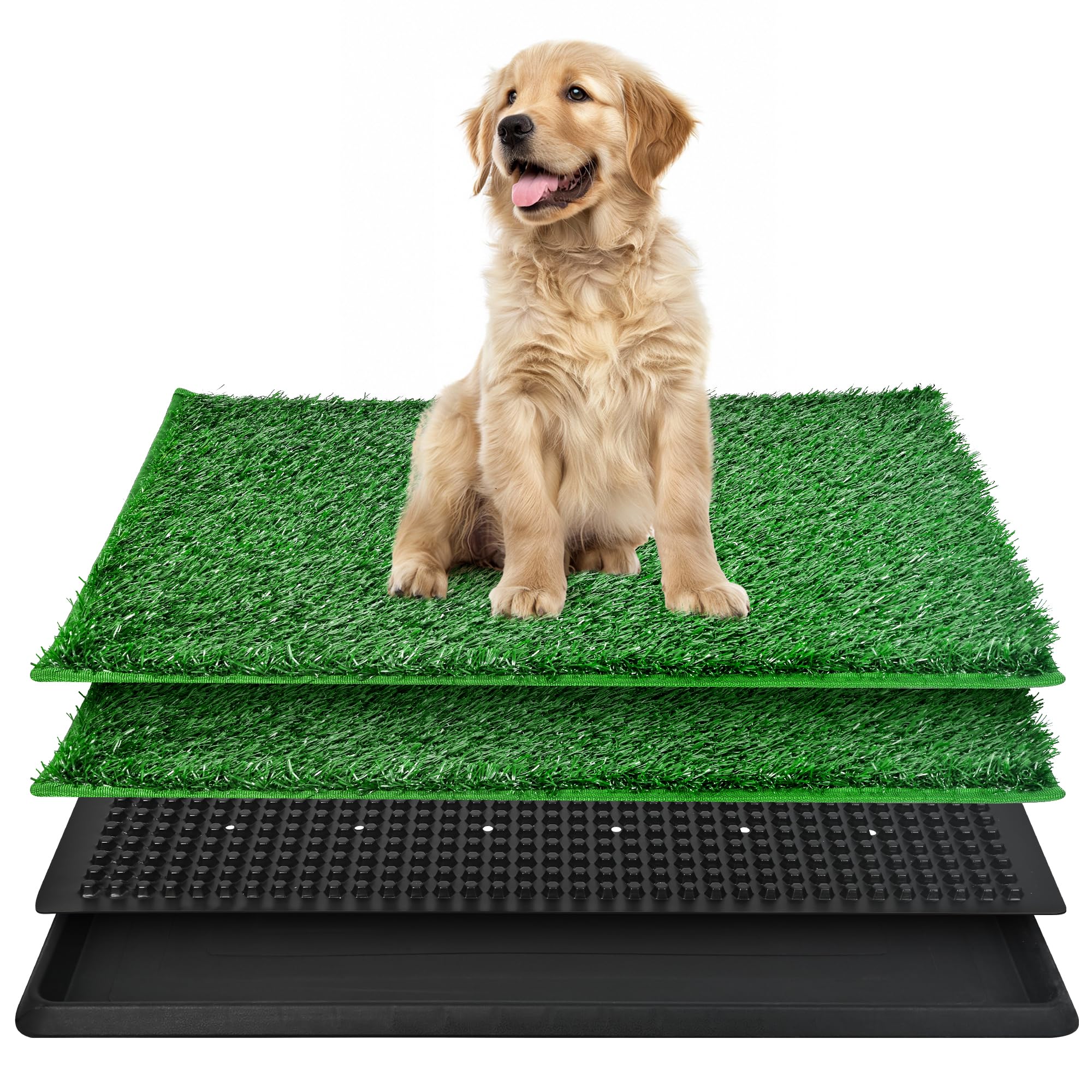 DwlSpce dog grass pad tray closeup for easy puppy potty training convenience