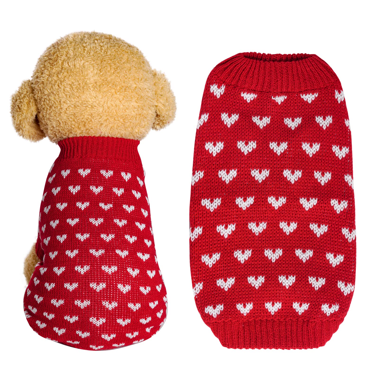 Dxhycc dog heart sweater front view highlights cozy warmth and holiday charm.