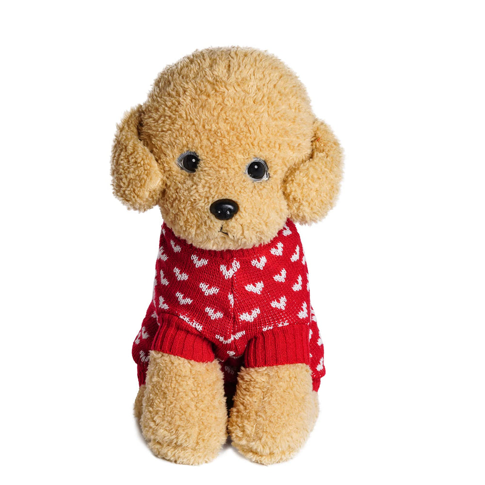 Dxhycc dog heart sweater worn on a dog demonstrates easy pullover dressing.