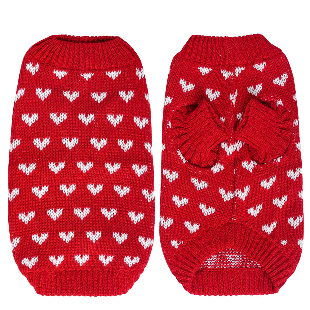 Dxhycc dog heart sweater side view highlights snug fit for small pets.