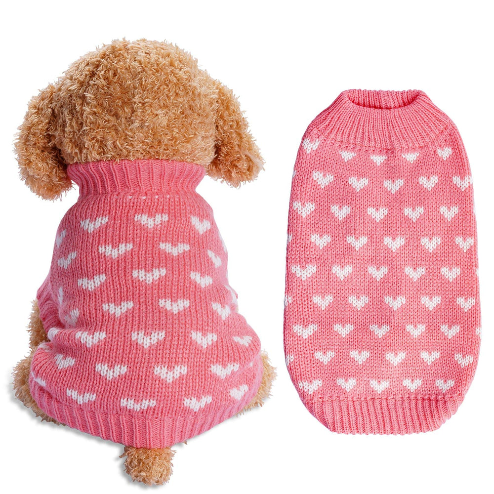 Dxhycc dog knitted sweater heart pink front view for cozy warmth in small pets