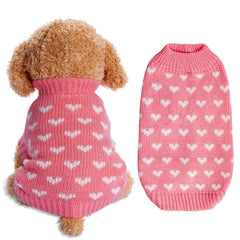 Dxhycc dog knitted sweater heart pink front view for cozy warmth in small pets