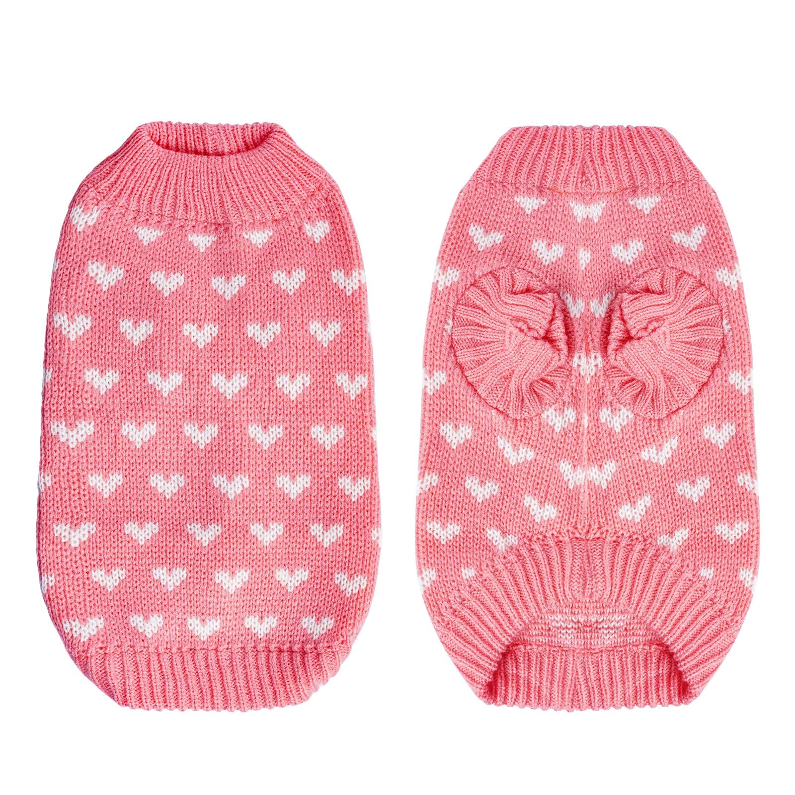 Dxhycc dog knitted sweater heart pink side view highlights flexible knit for comfortable fit