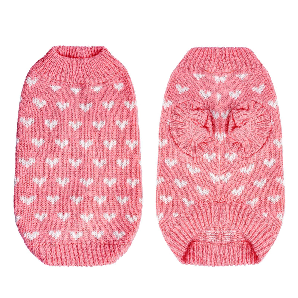 Dxhycc dog knitted sweater heart pink side view highlights flexible knit for comfortable fit