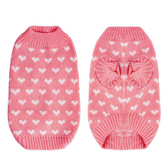 Dxhycc dog knitted sweater heart pink side view highlights flexible knit for comfortable fit