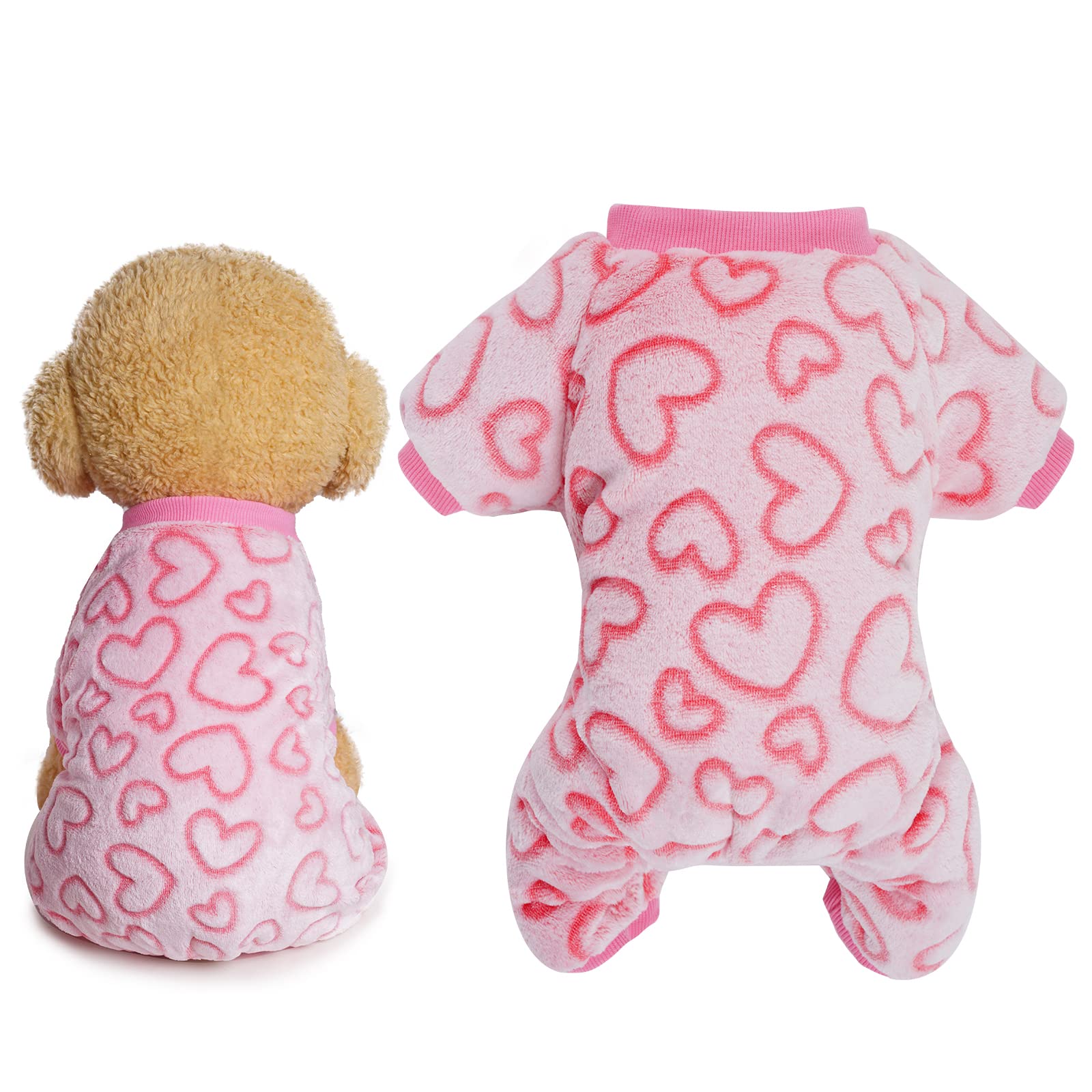 Dxhycc fleece dog pajamas heart pattern closeup for cozy holiday warmth