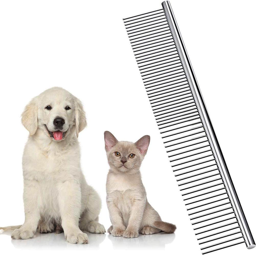 Dxlam dog comb angled view demonstrates a sturdy grooming tool for smooth grooming sessions.
