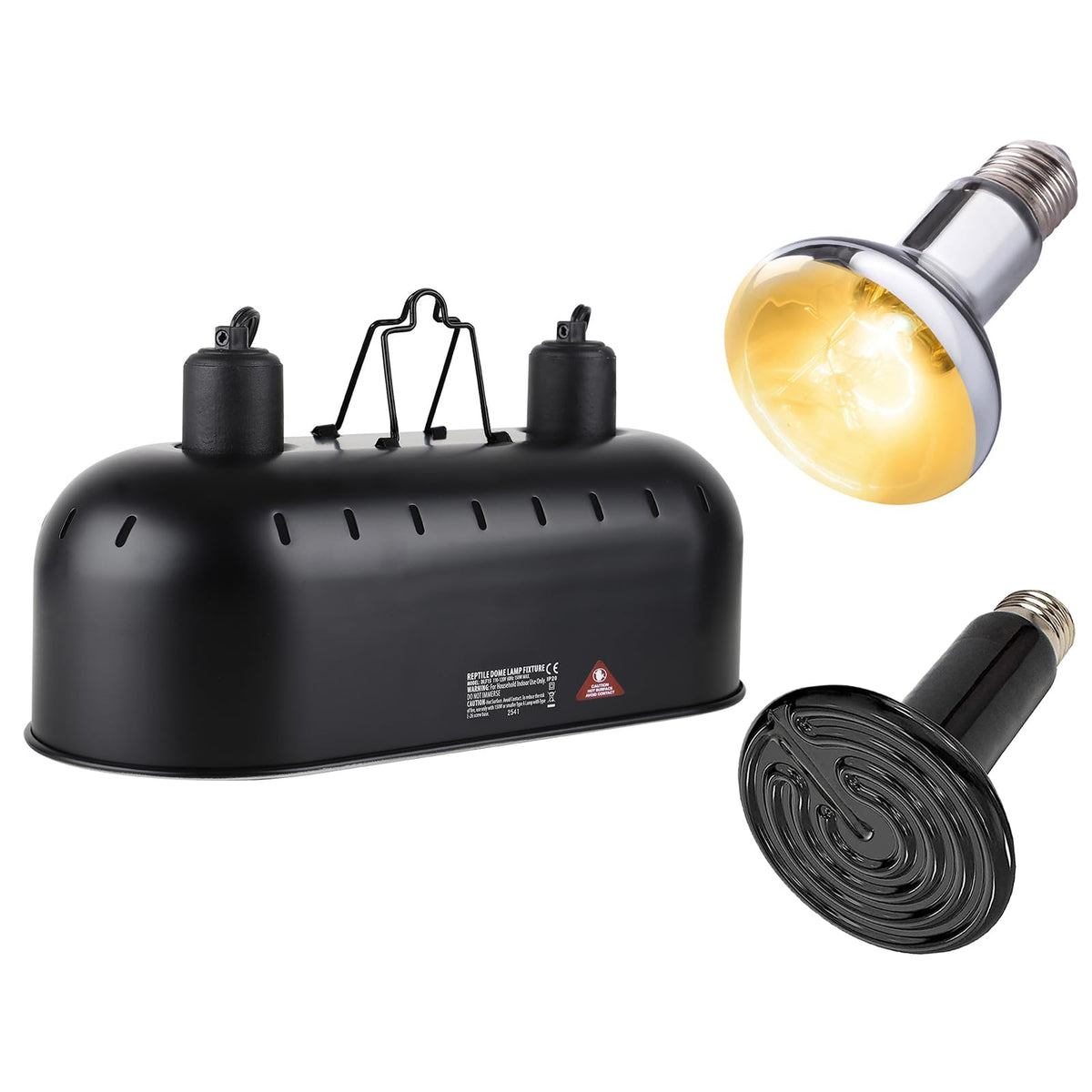 DXOPHIEX 15-inch dual reptile light fixture front view with dual domes for UVB and heat