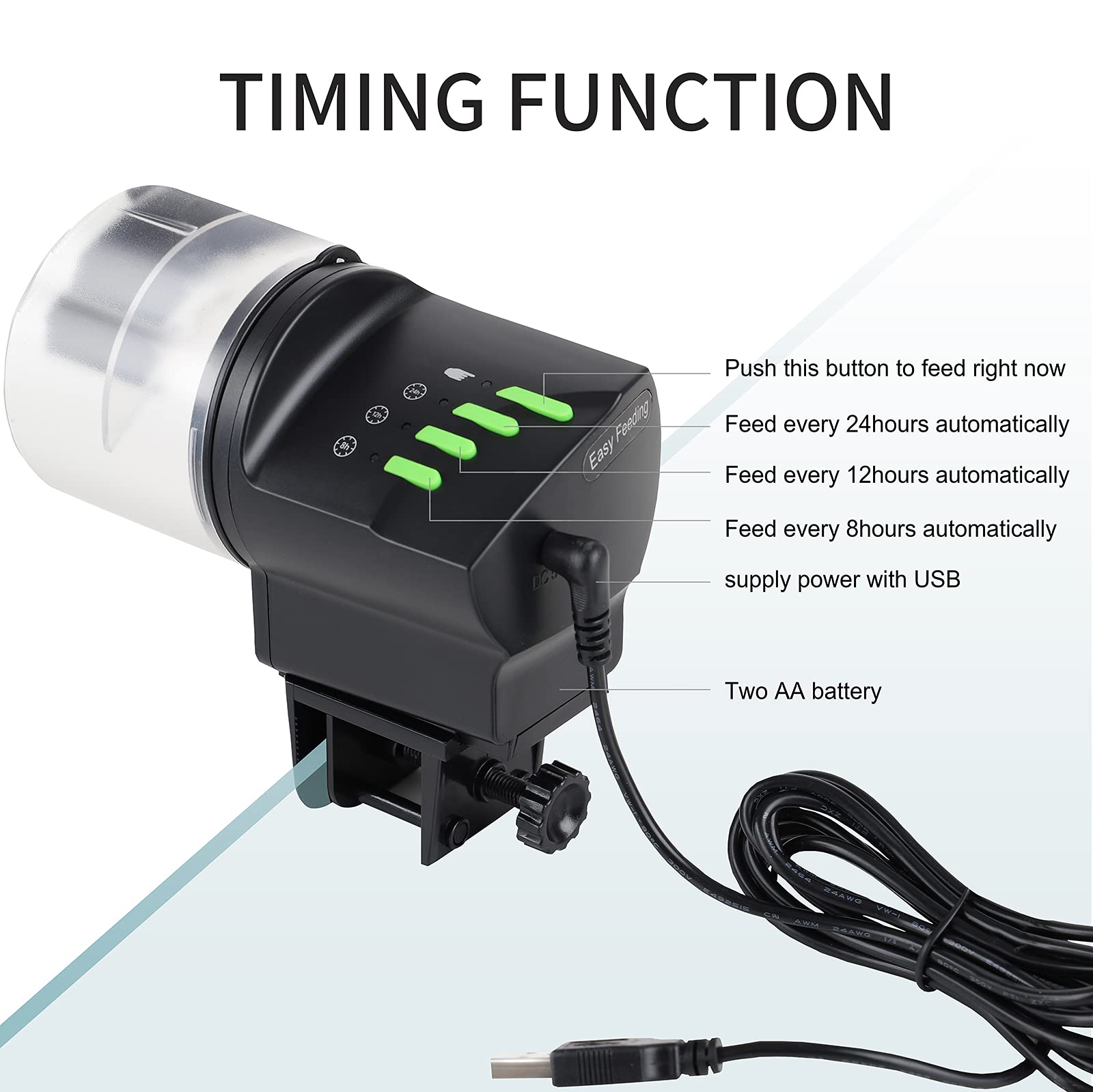 DXOPHIEX automatic fish feeder power options for reliable feeding.