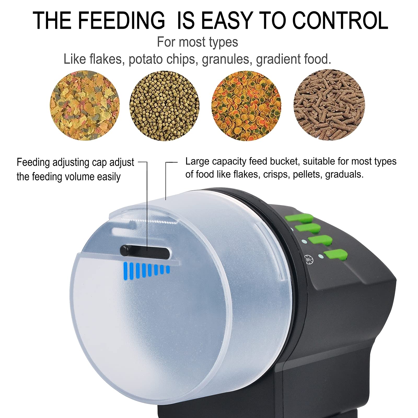 DXOPHIEX volume-control adjusts feed amounts precisely for fish.