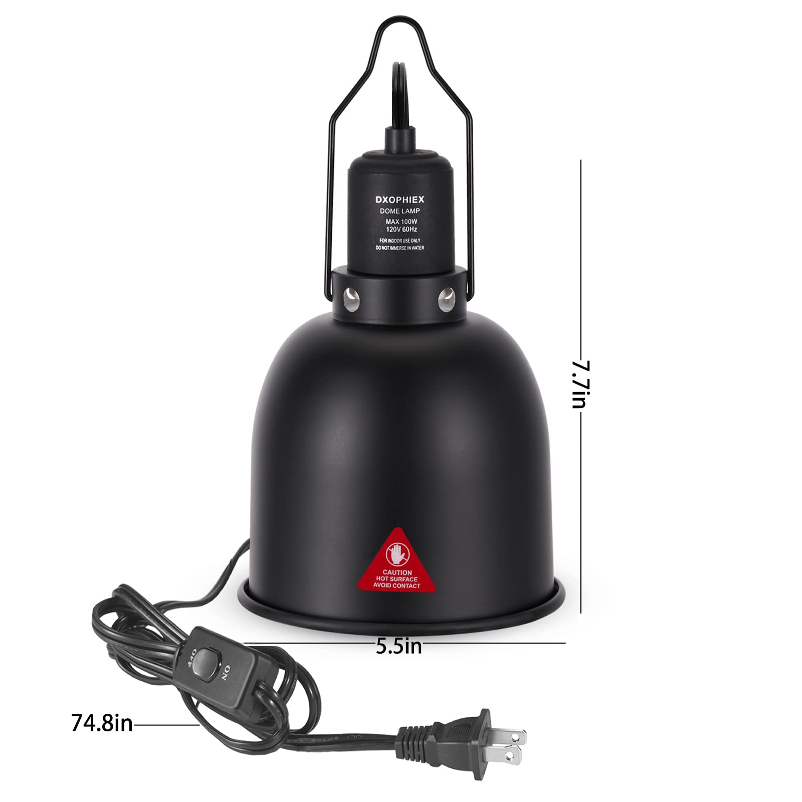 DXOPHIEX deep-dome 5.5inch front view highlights even UVB distribution for reptile care