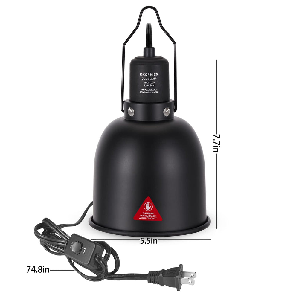 DXOPHIEX deep-dome 5.5inch front view highlights even UVB distribution for reptile care