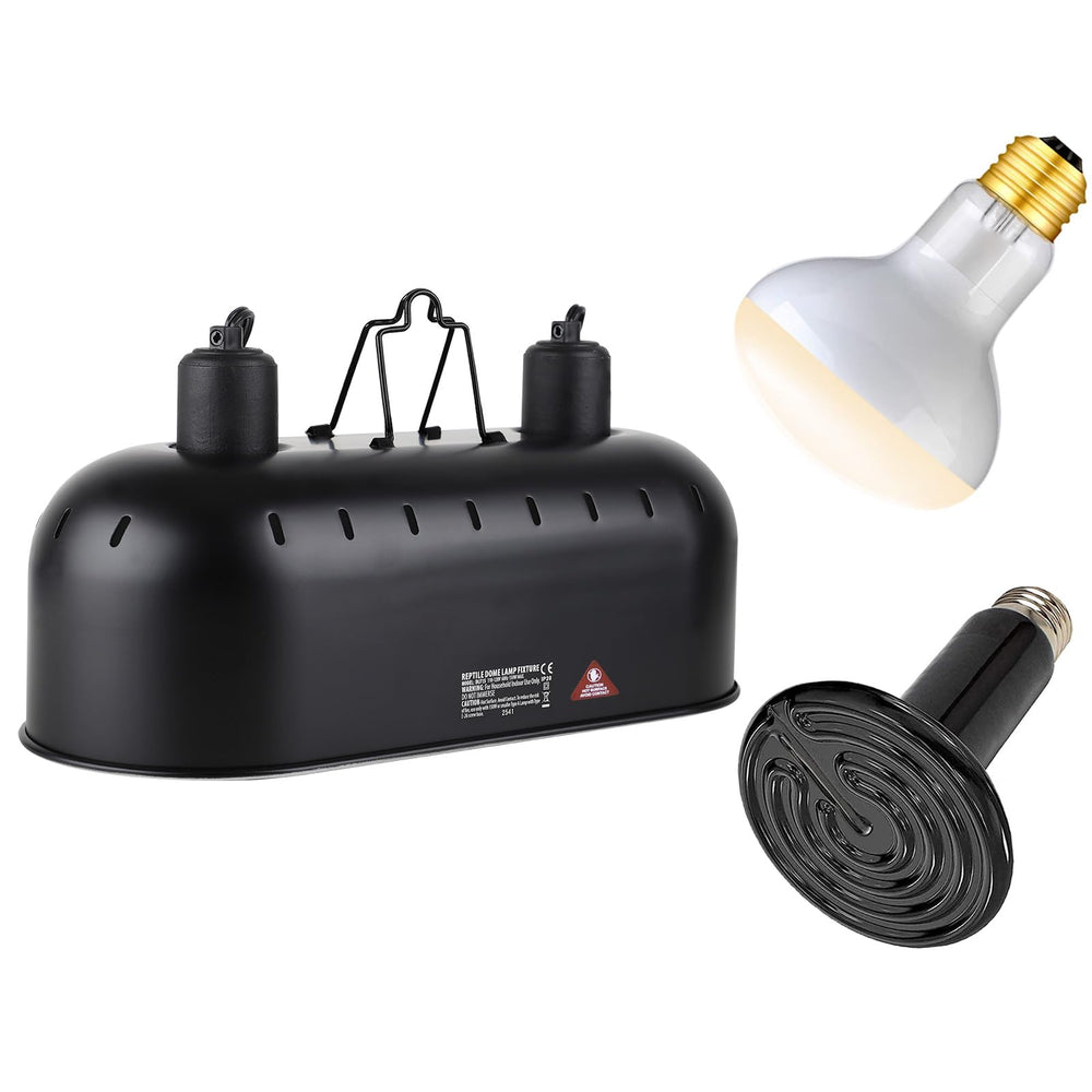 DXOPHIEX dual reptile light fixture assembly shows two lamps for customizable day-night habitat