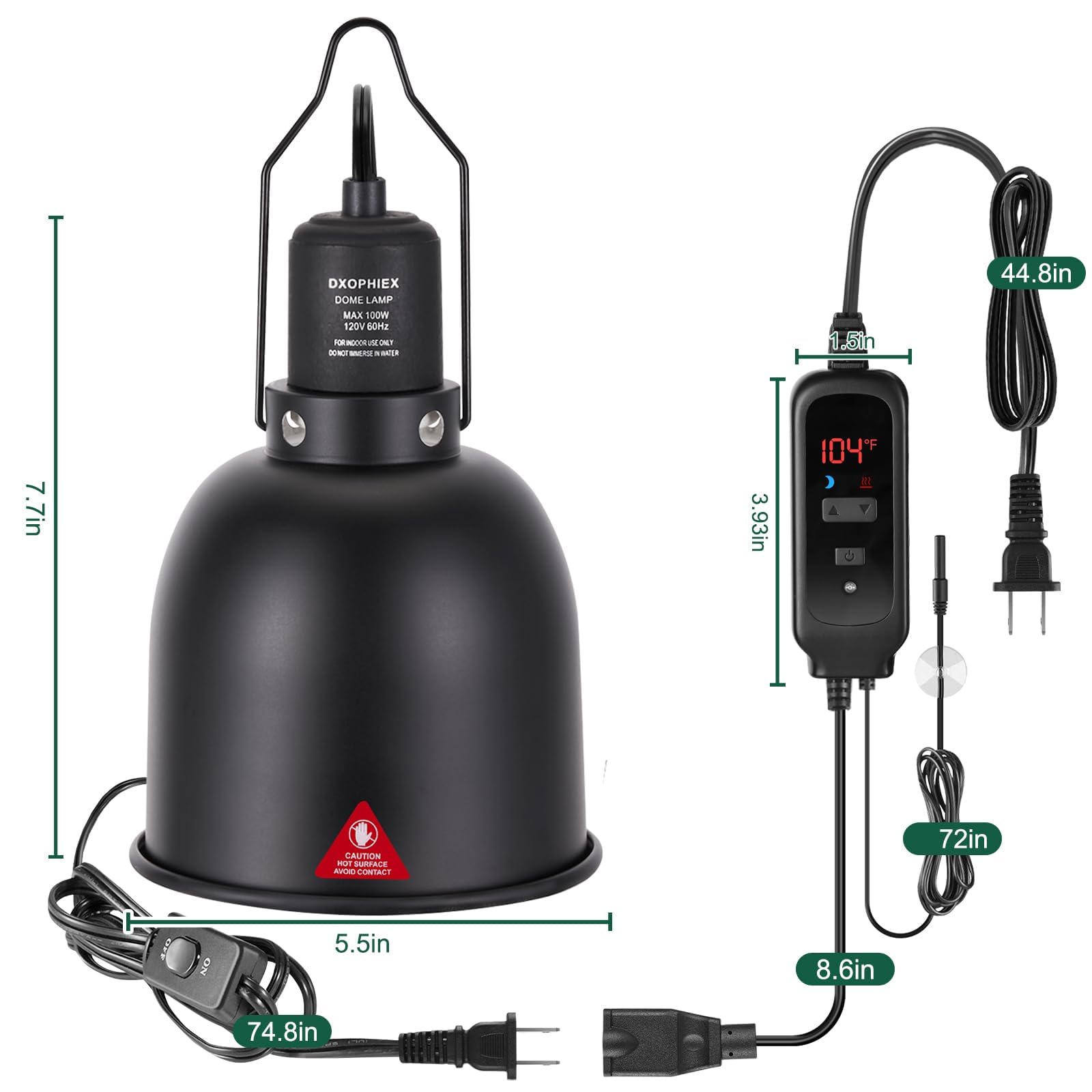 DXOPHIEX ETL-certified reptile heat lamp ensures safe operation and reliability.