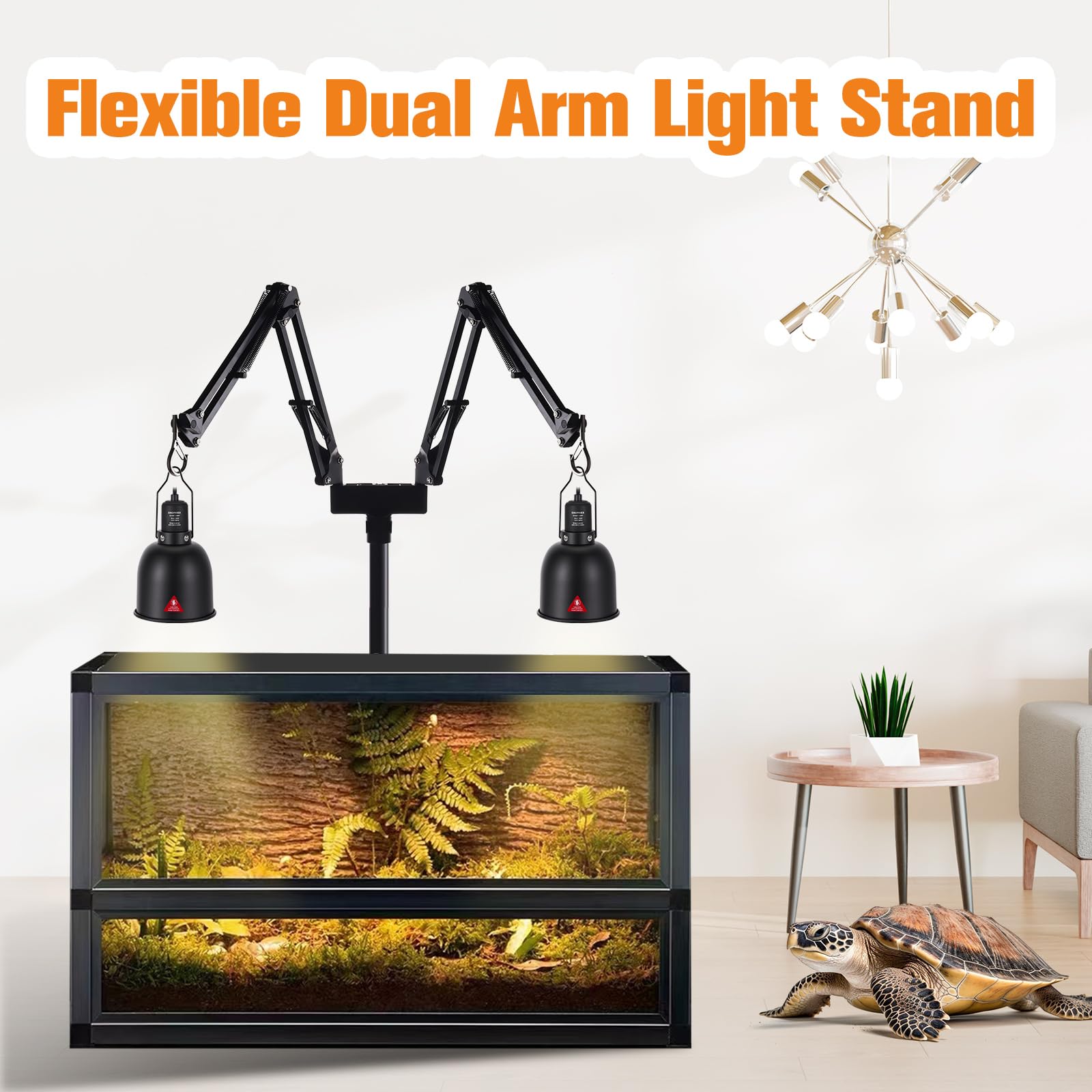 DXOPHIEX reptile lamp stand height adjustment range from tabletop to tall terrariums.
