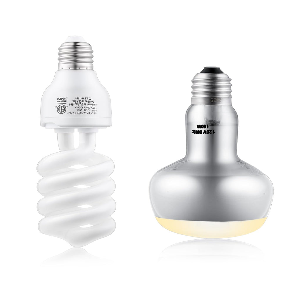 DXOPHIEX 26W UVB bulb close-up showing UVB output for calcium absorption