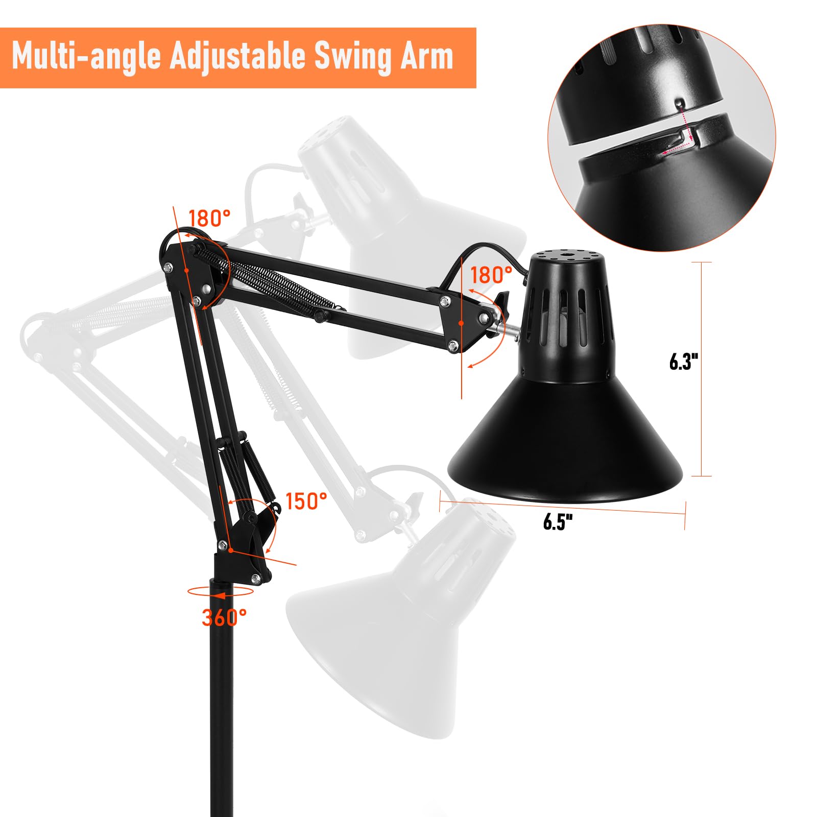 DXOVEEN reptile heat lamp 360 swing arm allows flexible lighting angles