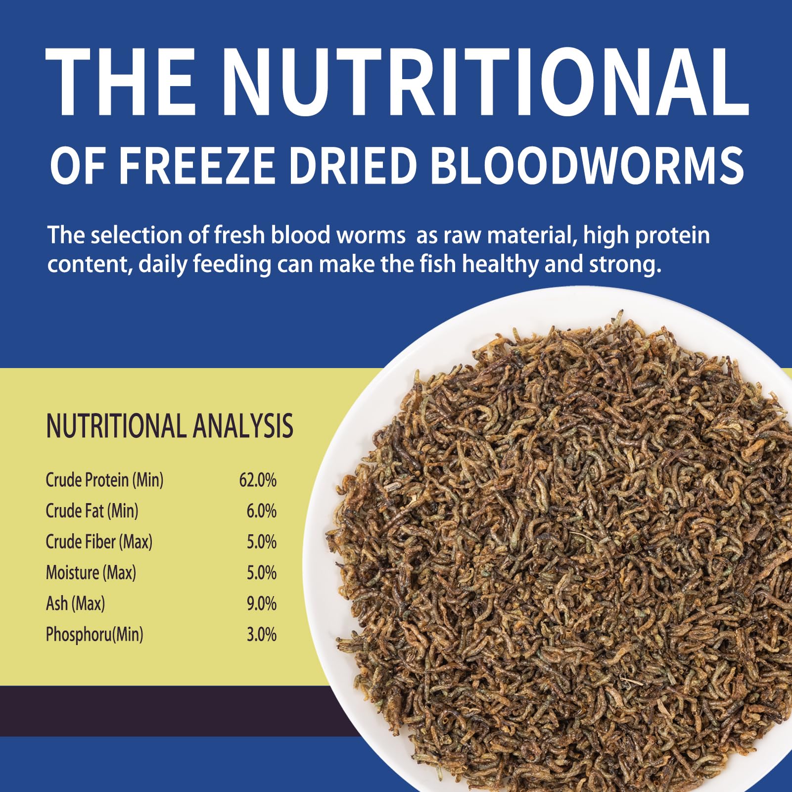 Dylan's cabin Freeze Dried Blood Worms packaging close-up highlights nutrient-rich formula.