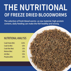 Dylan's cabin Freeze Dried Blood Worms packaging close-up highlights nutrient-rich formula.