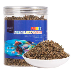 Dylan's cabin Freeze Dried Blood Worms 85g tub front view—high-protein nutrition.