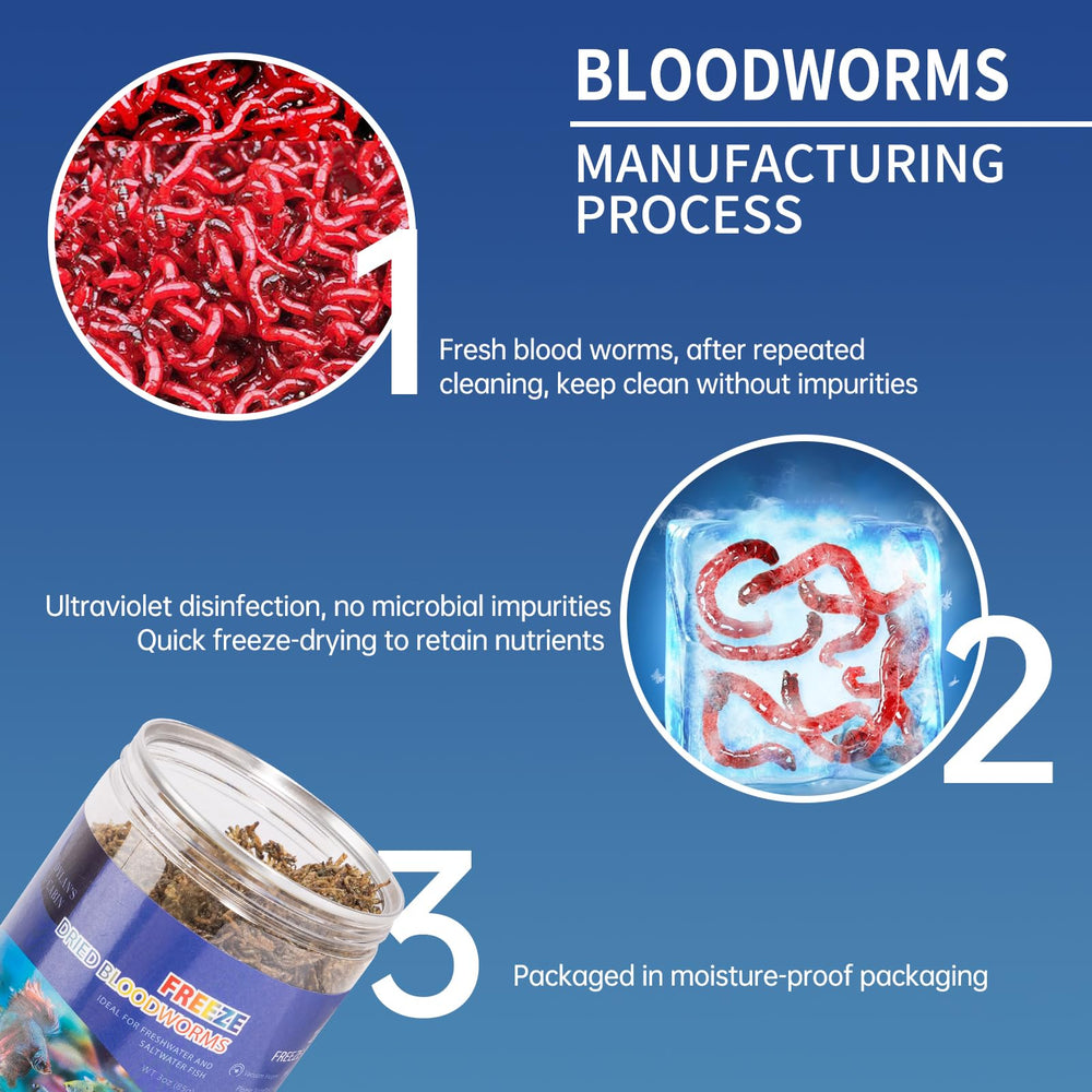 Dylan's cabin Freeze Dried Blood Worms jar opened view emphasizes appealing texture.