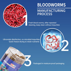 Dylan's cabin Freeze Dried Blood Worms jar opened view emphasizes appealing texture.