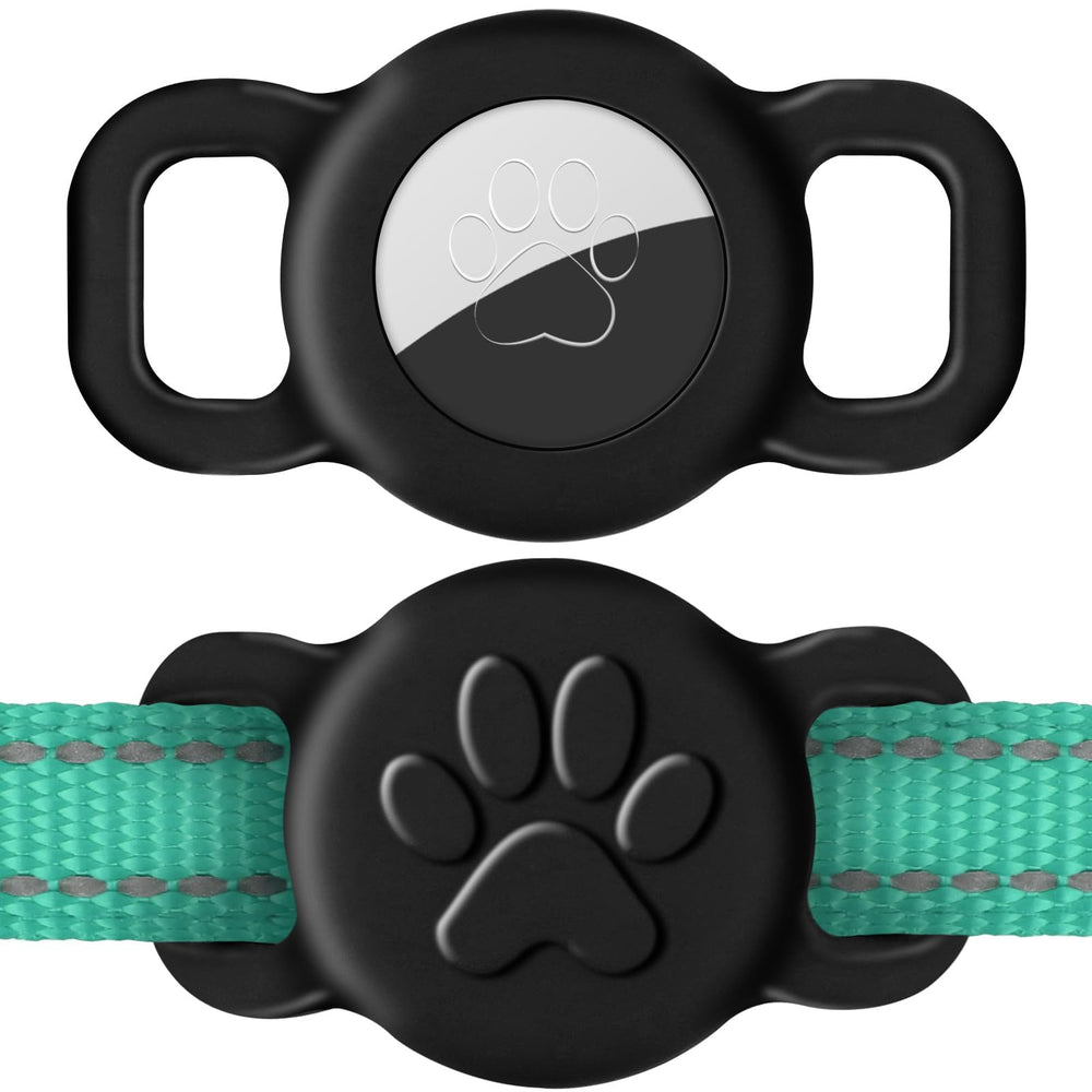 Dynmeow Airtag collar holder with slide-on design demonstrates secure fit on a cat collar