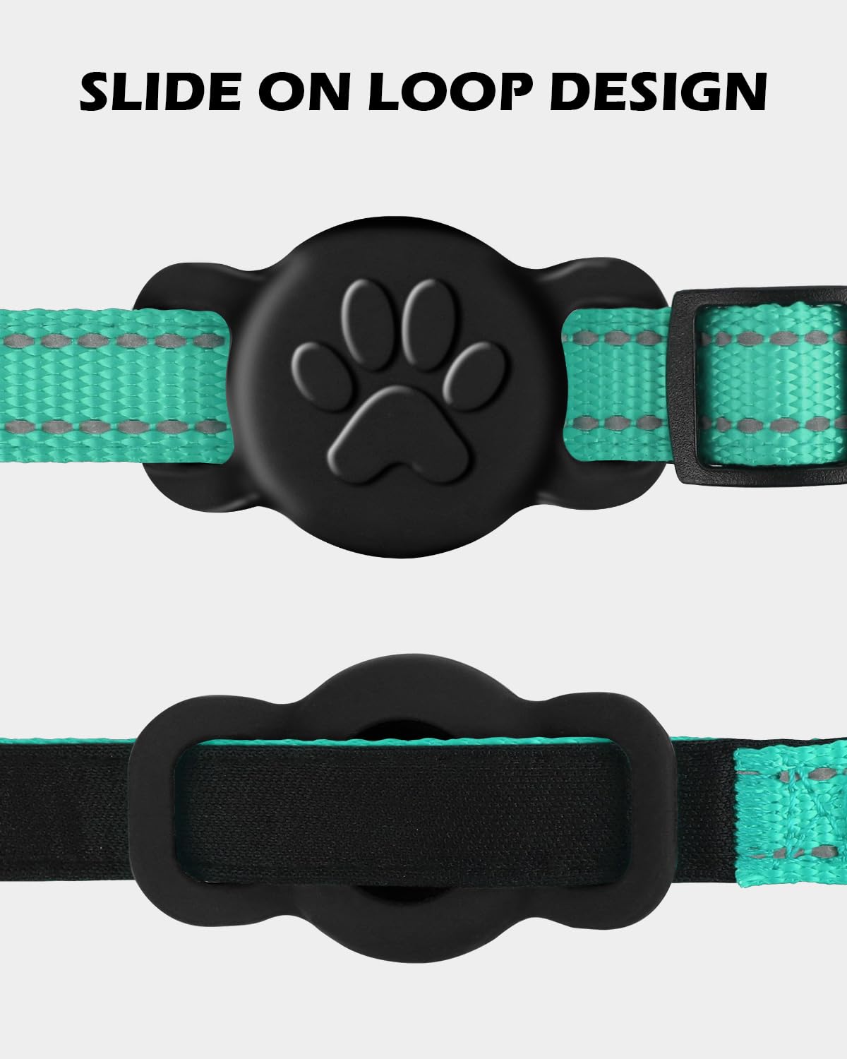 Dynmeow silicone Airtag holder on small dog collar highlights lightweight comfort during outdoor walks