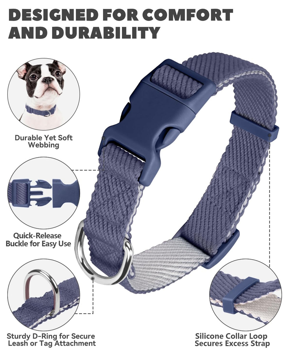 Dynmeow quick-release buckle closeup shows easy on-off and secure fit.