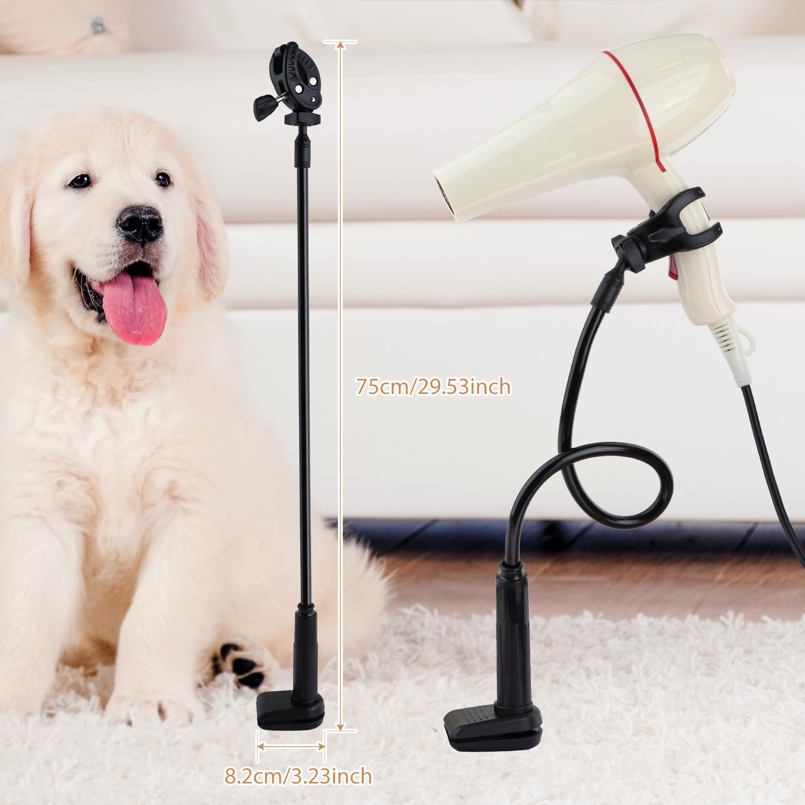 DYNWAVE dog hair dryer stand hands-free design frees both hands during brushing and drying.