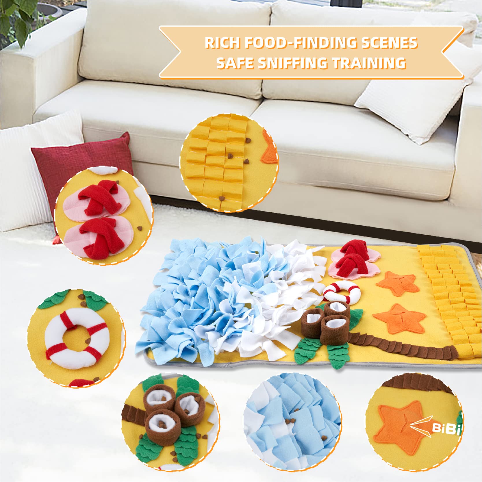 DyPinYise snuffle mat coconut tree and slippers hide treats for engaging scent work sessions.