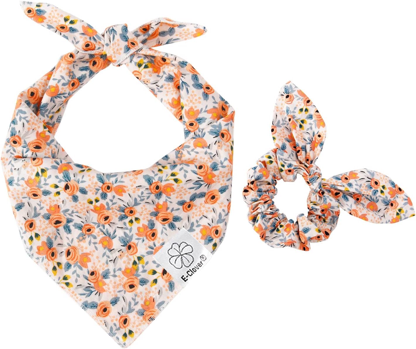 E-Clover dog bandana flower pattern worn for a cheerful spring look, ideal as a photo prop