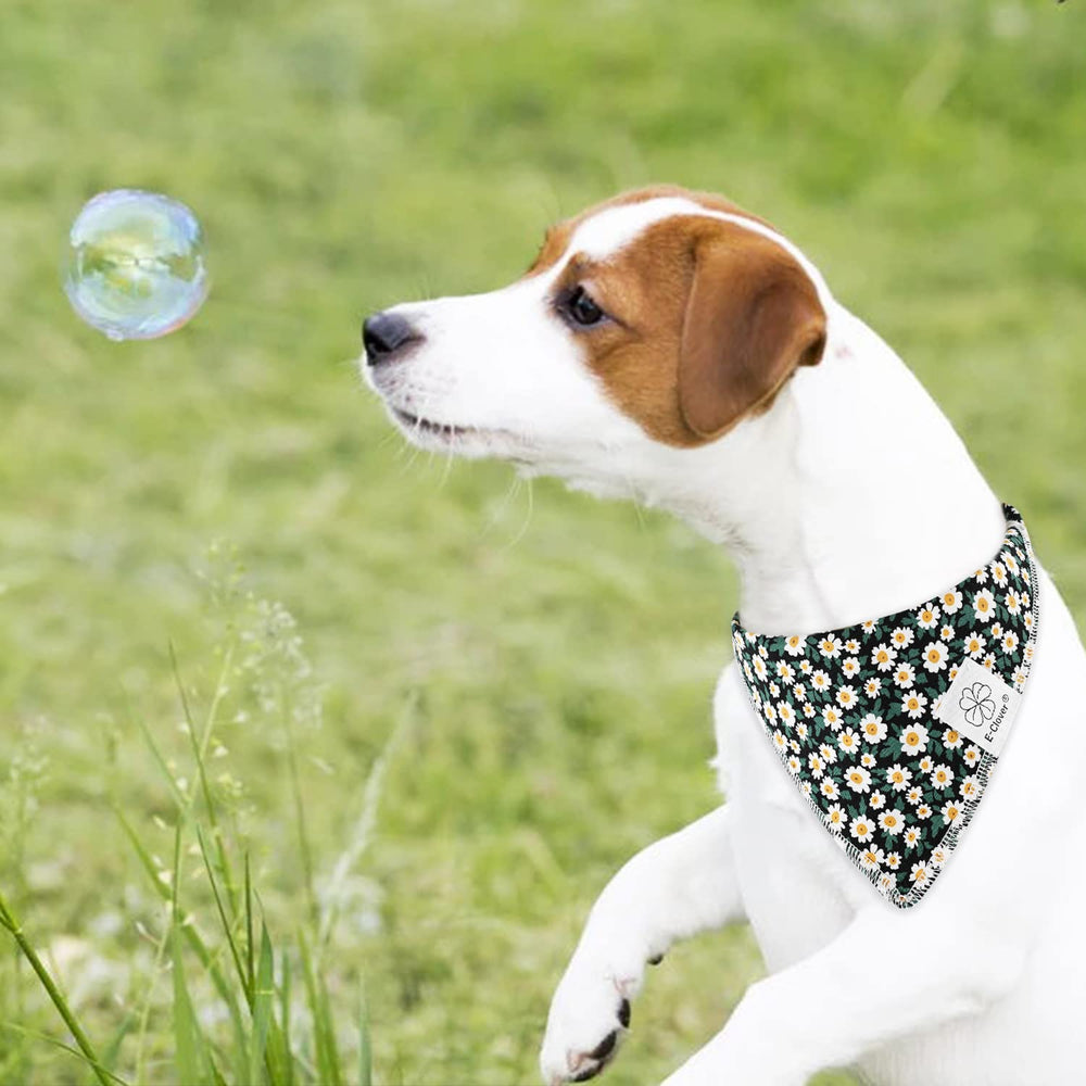 E-Clover dog bandana close-up in soft breathable polyester fabric for daily wear.