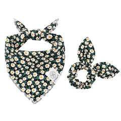 E-Clover flower bandana on a medium dog for photo-worthy styling.