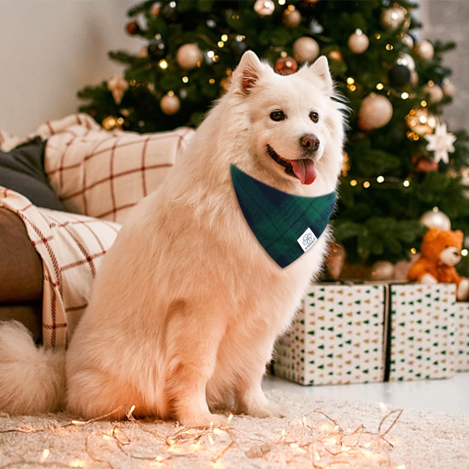 E-Clover lightweight polyester dog bandana provides soft, breathable comfort.