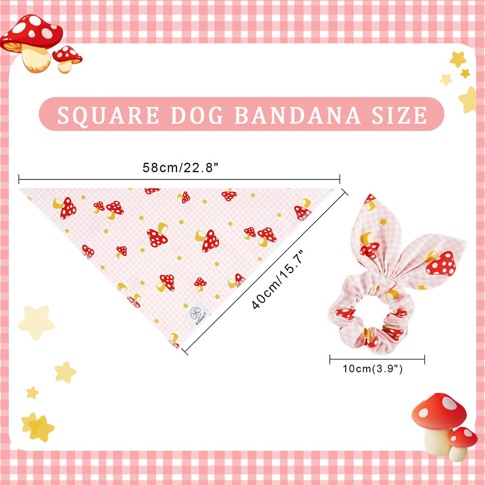 E-Clover pink buffalo plaid bandana with matching scrunchie set for coordinated poses.