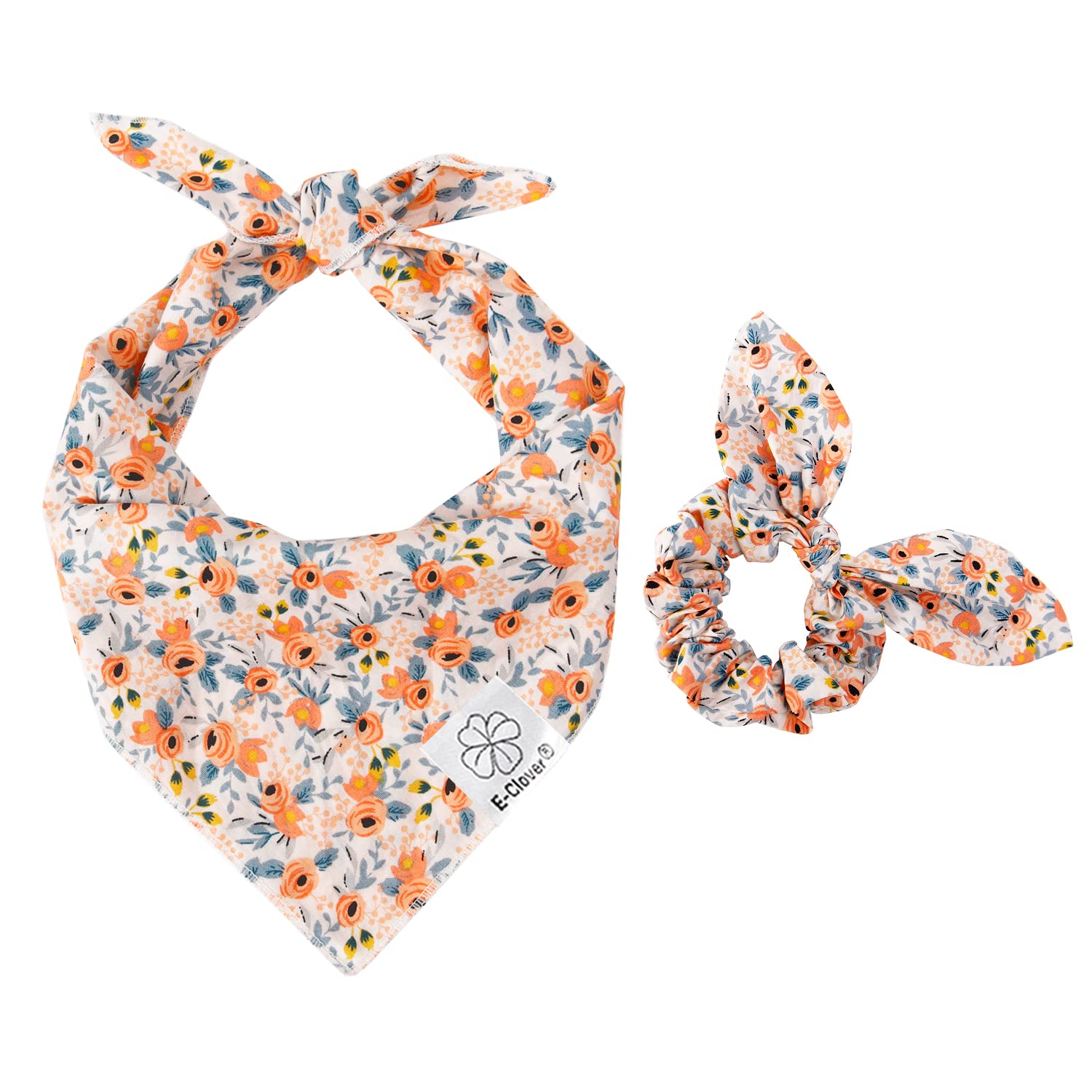 E-Clover scrunchie worn as wrist accessory, coordinating with the bandana