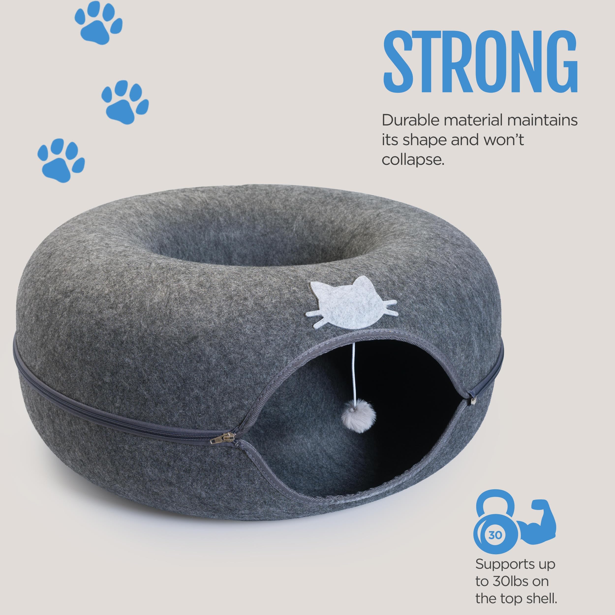 E & E's Meow Mansion detachable tunnel reveals easy cleaning after messy sessions.