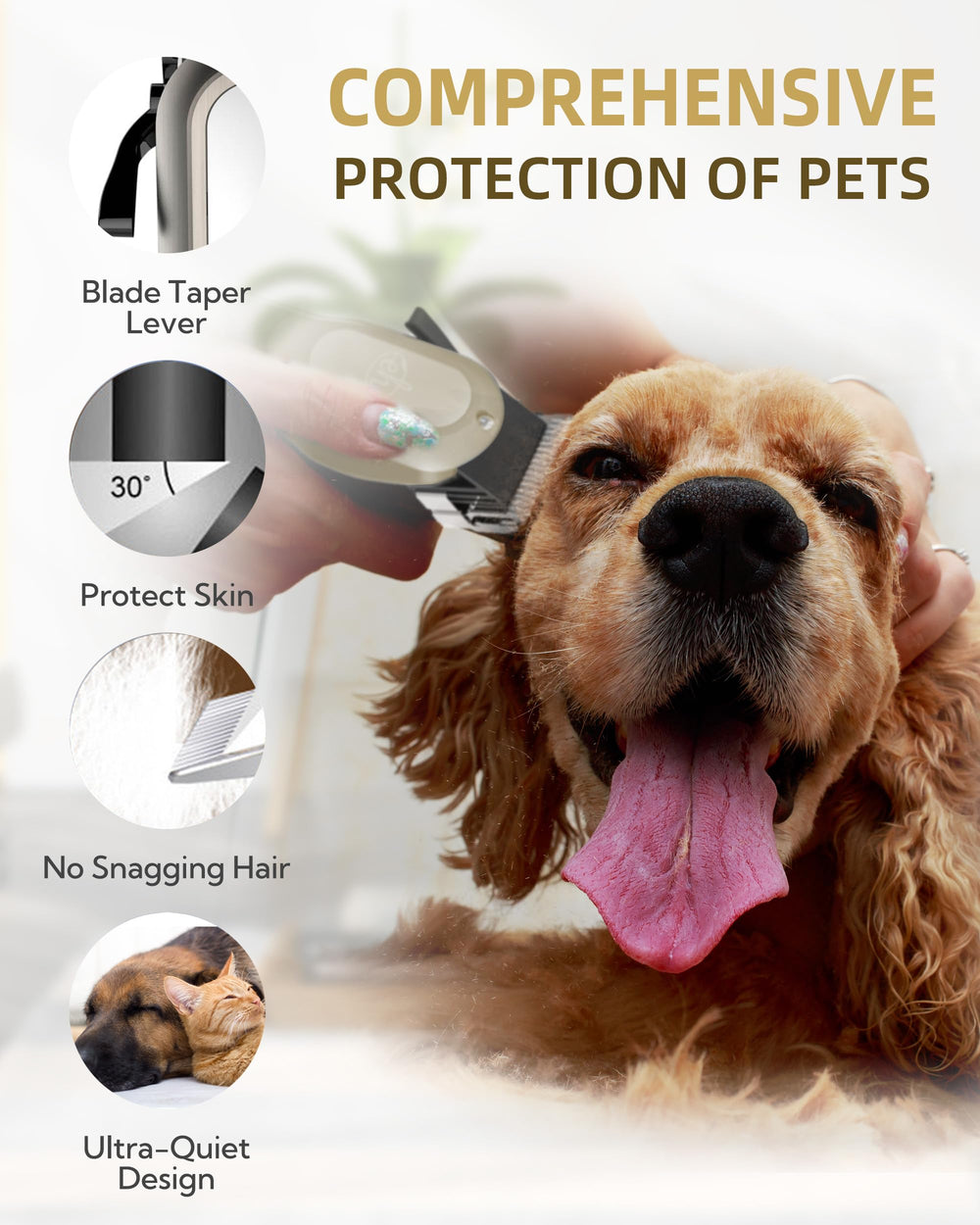 E-Hunter dog clippers low-noise 50dB design keeps pets calm during grooming