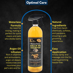 E3 Waterless Argan Oil Shampoo for Horses tail shot highlights refreshed coat and smooth brushing.