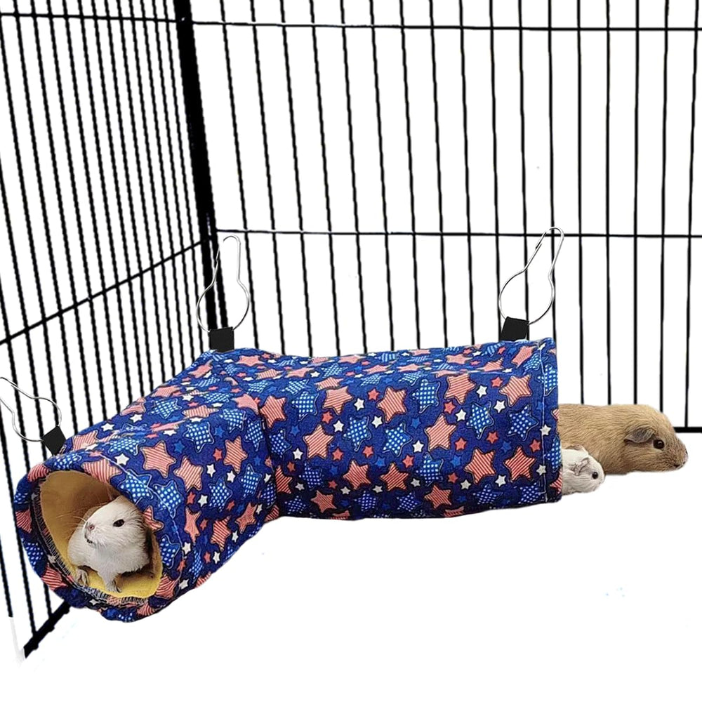 EAEDMY guinea pig hammock corner tunnel setup showcases space-saving pet habitat.