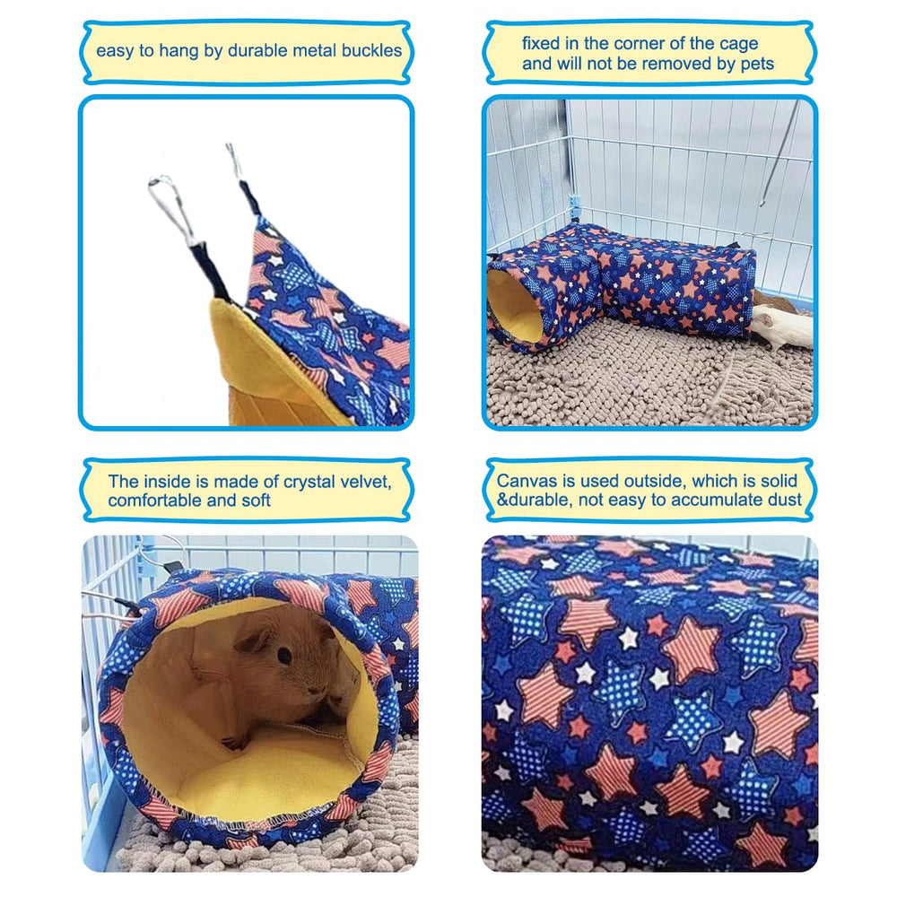 EAEDMY multi-pet tunnel image illustrates versatile hideout suitable for guinea pigs and hamsters.