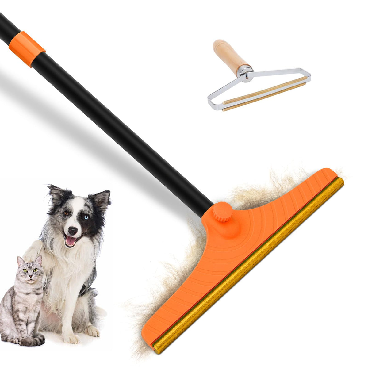Eaersan carpet rake with 60-inch handle reaches high areas for pet hair removal