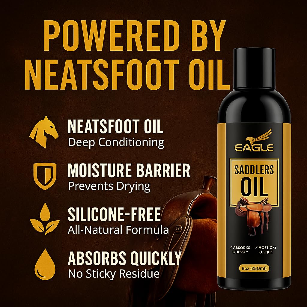 Eagle Saddle Oil close-up shows deep conditioning of leather.