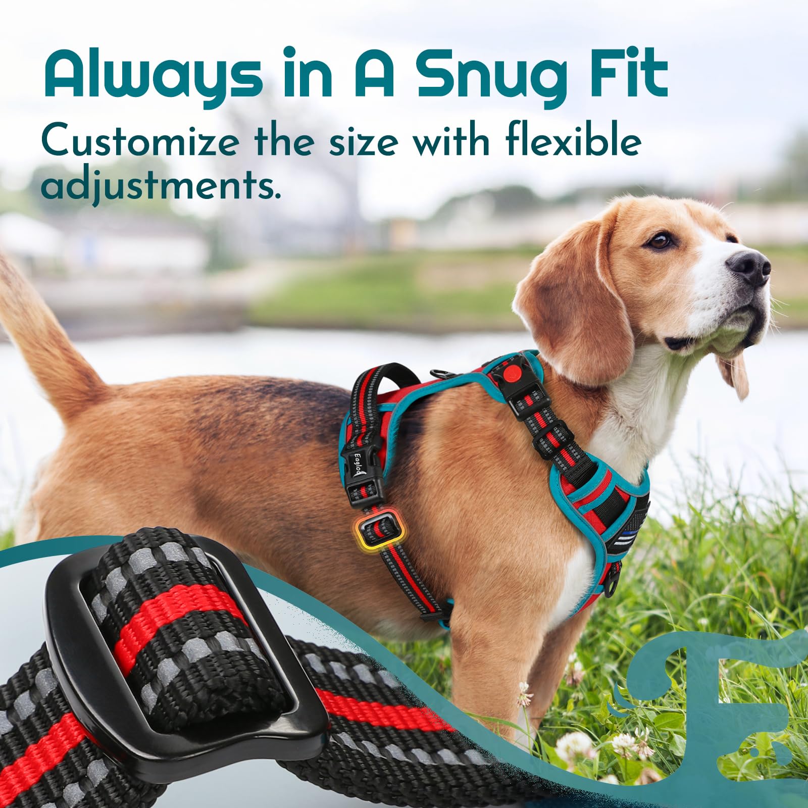 Eagloo dog harness reflective strips boost visibility at night