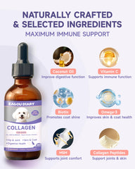 Eagou Diary dog collagen drops with glucosamine and MSM supporting joint mobility.