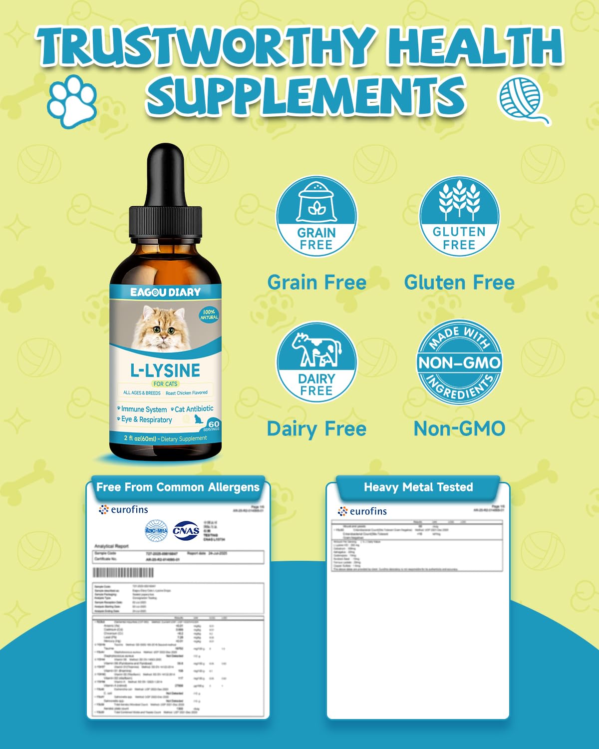 Eagou Diary L-Lysine drops roasted chicken flavor makes feeding pleasant.